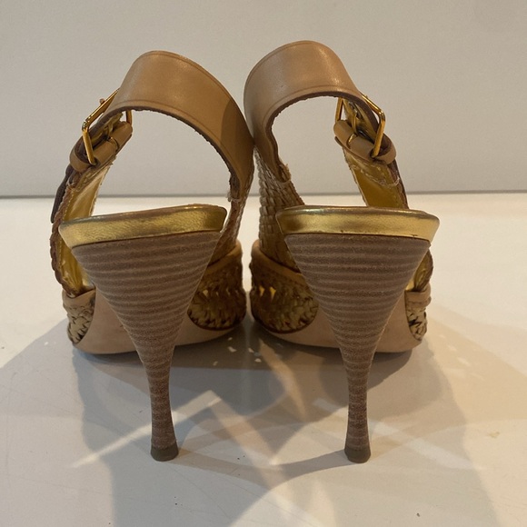 Miu Miu Gold Metallic Braided Leather Open Toe Slingback Sandals Size 37.5 EUC - Picture 6 of 15